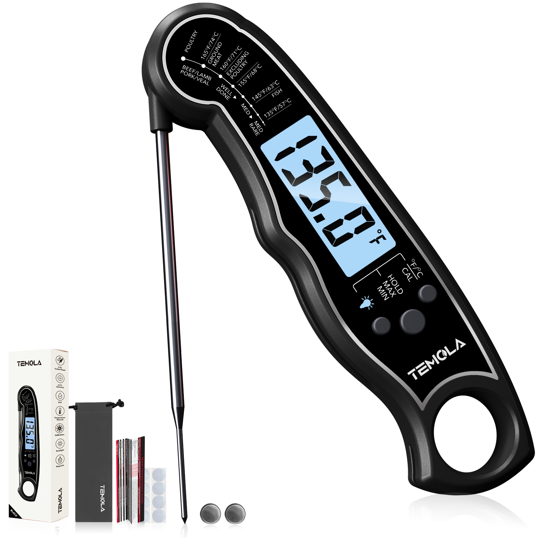 TEMOLA TM26 Instant Read Meat Thermometer (Black)