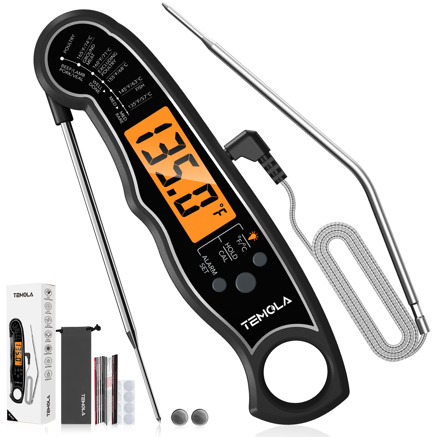 TEMOLA TM27 Instant Read Meat Thermometer (Black)