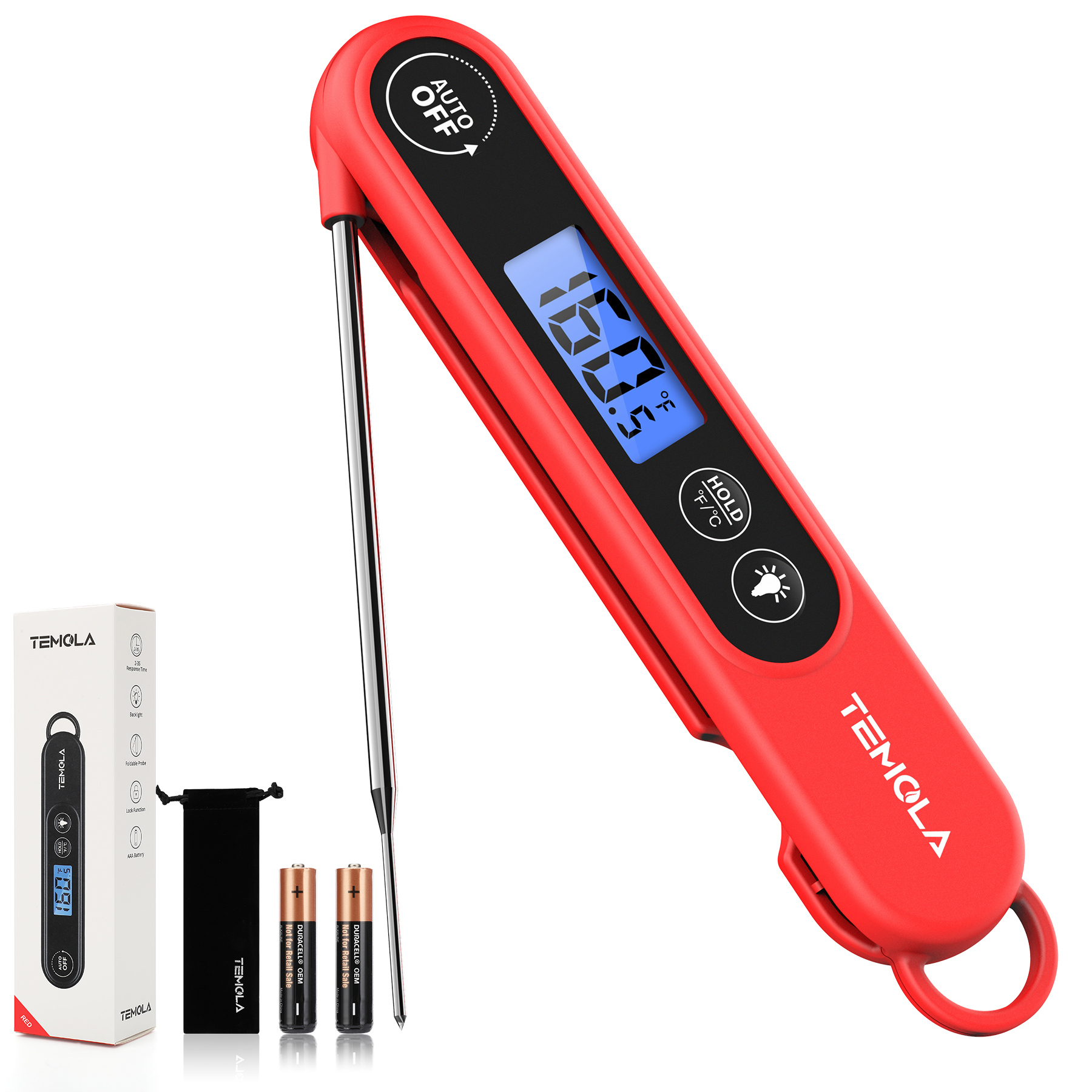 TEMOLA TM20 Instant Read Meat Thermometer (Red)