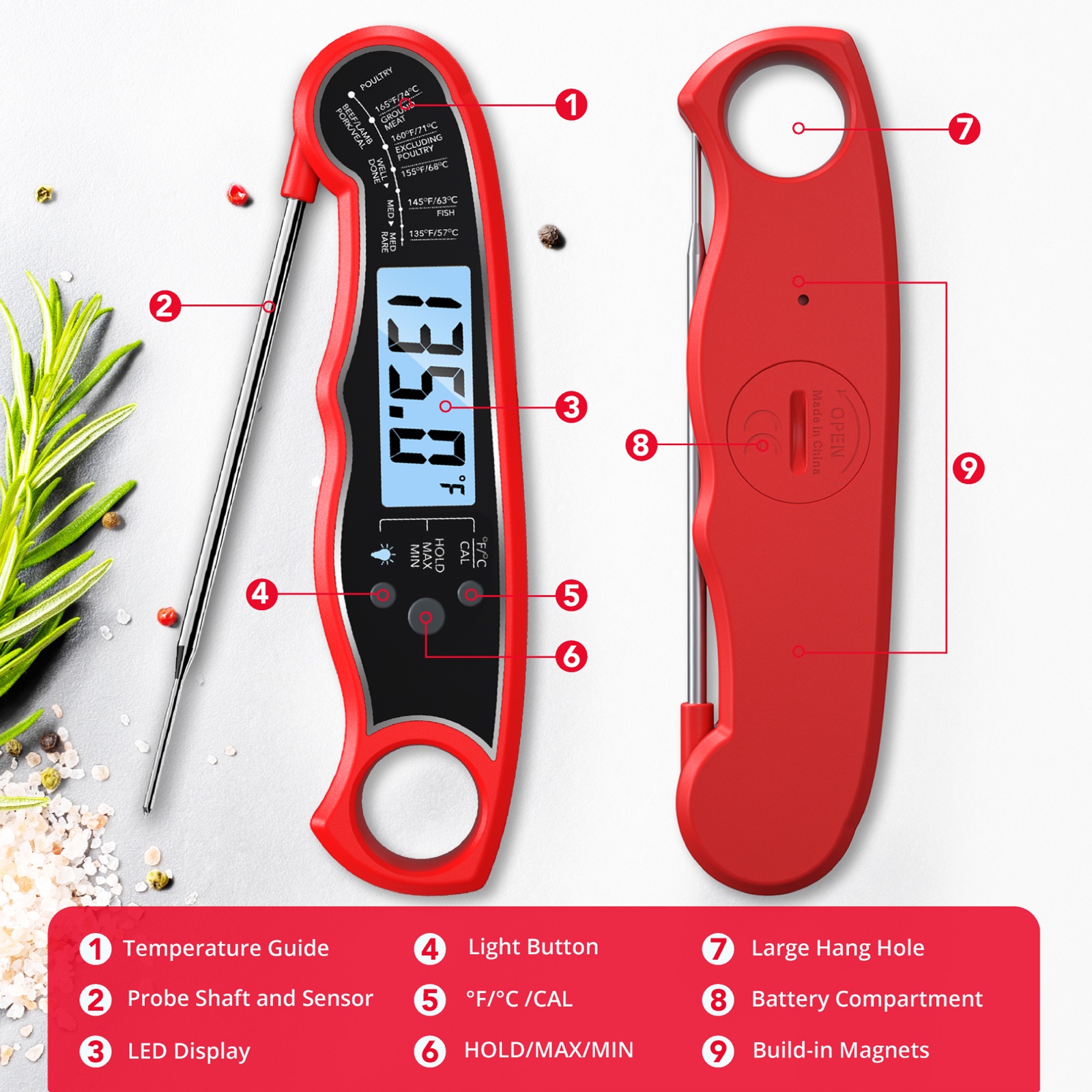 Extech Waterproof Food Thermometer, LCD TM26